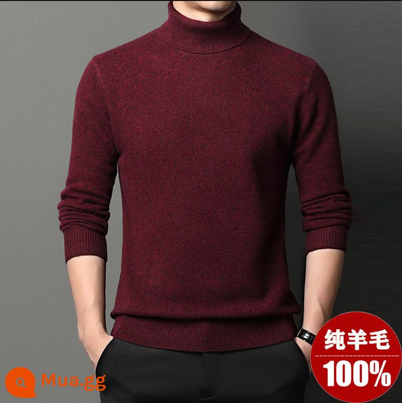 Ordos Thu Đông 100% Nguyên Chất Áo Len Nam Cổ Cao Nửa Áo Len Dày Ấm Dệt Kim Cashmere Lưng - cổ áo đỏ/cao