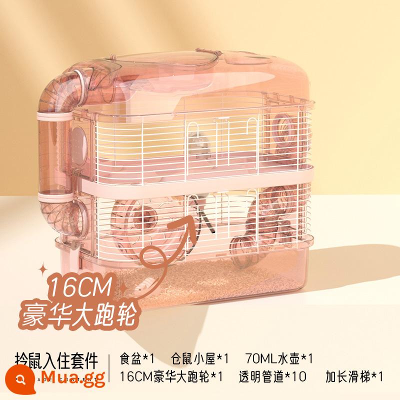 Lồng hamster nhỏ gấu vàng cành hoa chuột biệt thự siêu lớn 40 gói lồng cơ bản hoàn thiện lâu đài 3 tầng chống phá - [Sakura Pink Ba Lớp] Mẫu Bánh Xe Chạy Không Im Lặng Tặng kèm bộ 5 món bao gồm tô đựng thức ăn