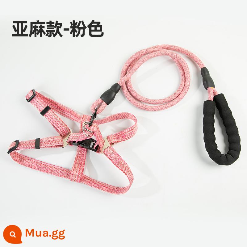 Dây xích chó Đi ra ngoài Đi bộ Dây xích chó Ngực Giữ túi trẻ em Chó cỡ trung và lớn Golden Retriever Pet Dog Chain Chain Chain Dog Leash Rush chống cháy nổ - Phong cách vải lanh-hồng