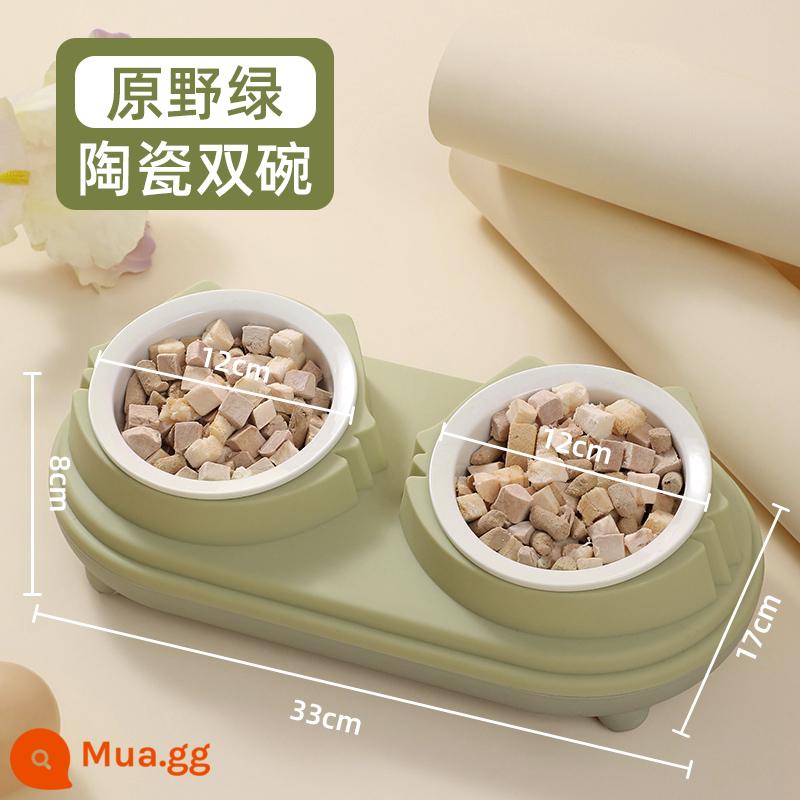 Bát cho mèo Bát đôi bằng gốm Bát uống nước tự động Lưu vực thức ăn cho mèo Pet Dog Bowl Bát cơm cho mèo uống nước cho ăn Một bát - Xanh Hoang Dã (Bát Gốm Đôi)