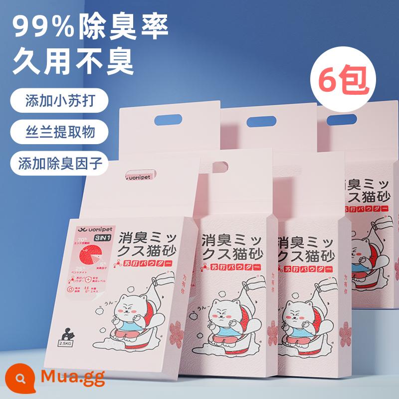 UOMIPET hồng hỗn hợp cát vệ sinh cho mèo miễn phí vận chuyển 20kg đậu phụ mèo bentonite 10kg khử mùi ít bụi - [Thêm baking soda] Cát vệ sinh hỗn hợp cho mèo Sakura 2,5kg*6 gói