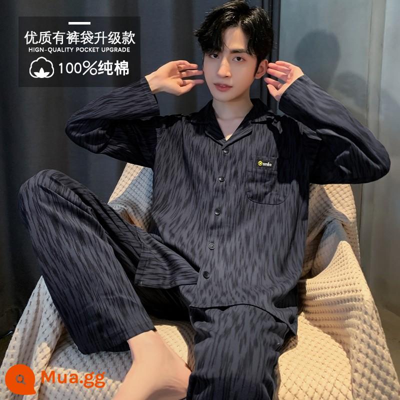 2022 Bộ Đồ Ngủ Mới Nam Xuân Thu Cotton Nguyên Chất Tay Dài Thanh Niên Nam Bé Trai Mùa Đông Homewear Bộ - 323