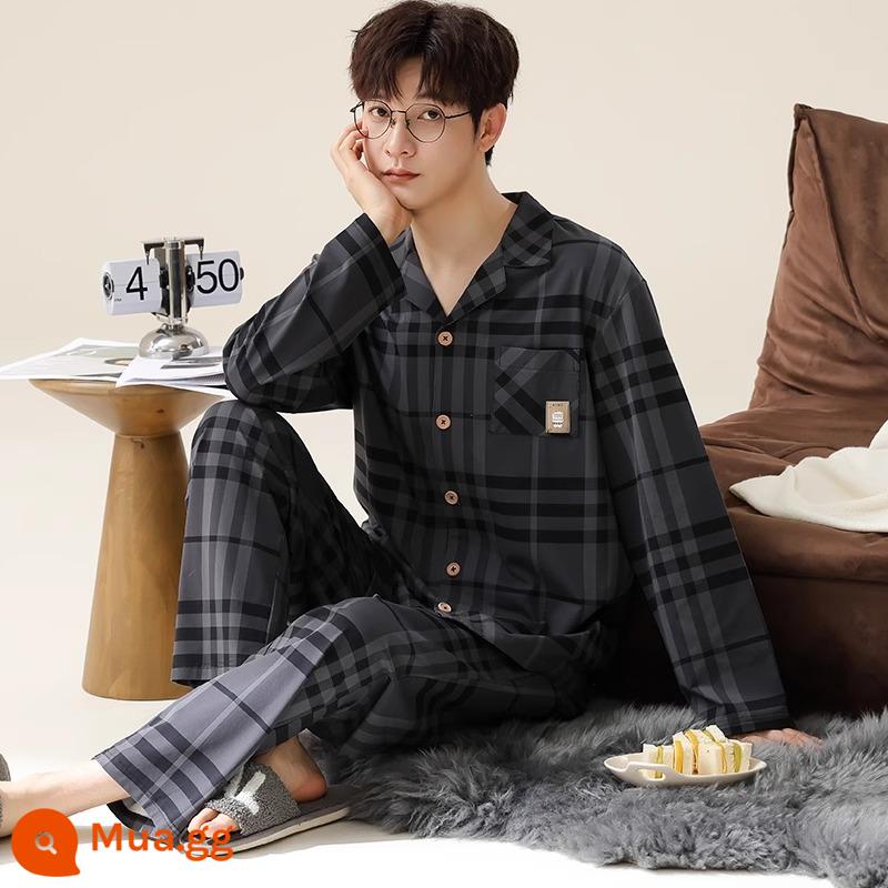 2022 Bộ Đồ Ngủ Mới Nam Xuân Thu Cotton Nguyên Chất Tay Dài Thanh Niên Nam Bé Trai Mùa Đông Homewear Bộ - Z92003-