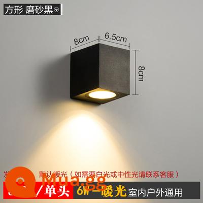 đèn led ngoài trời chống nước tường ngoại thất đèn tường đôi biệt thự ngoài trời phòng ăn sân ban công lên xuống tường rửa đèn tường - Vỏ đen nhỏ vuông đầu đơn 6W ánh sáng trắng ấm nối nguồn