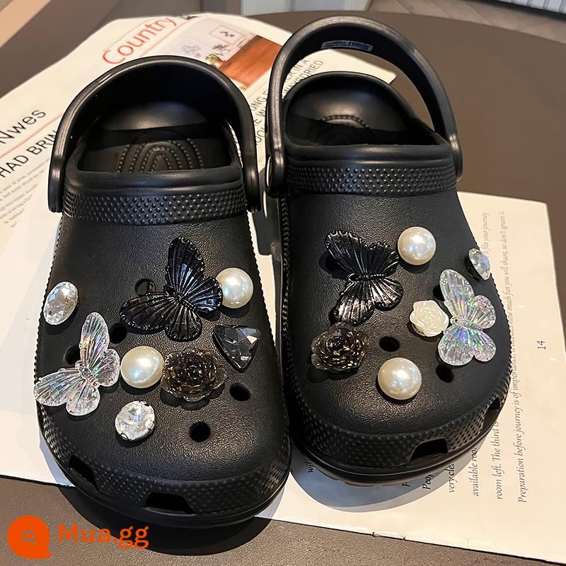 Thích hợp cho giày lỗ crocs phụ kiện Giày CRORS hoa khóa giày phụ kiện tự làm giày trang trí chéo hương thơm nhỏ - Black Butterfly Series 1 [không bao gồm giày]