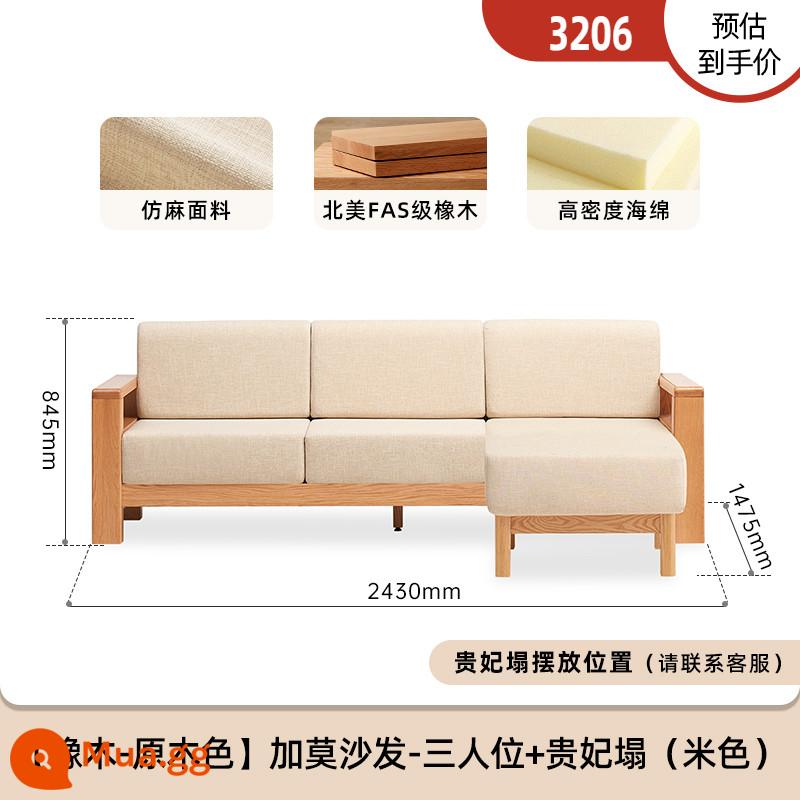 Yếu tố ban đầu sofa gỗ nguyên khối mới phong cách Trung Hoa lưu trữ nội thất phòng khách Bắc Âu đơn giản sofa góc gỗ sồi A5062 - [Màu gỗ sồi] Ghế ba chỗ ngồi + ghế hoàng phi dài 2,43 mét (màu be)