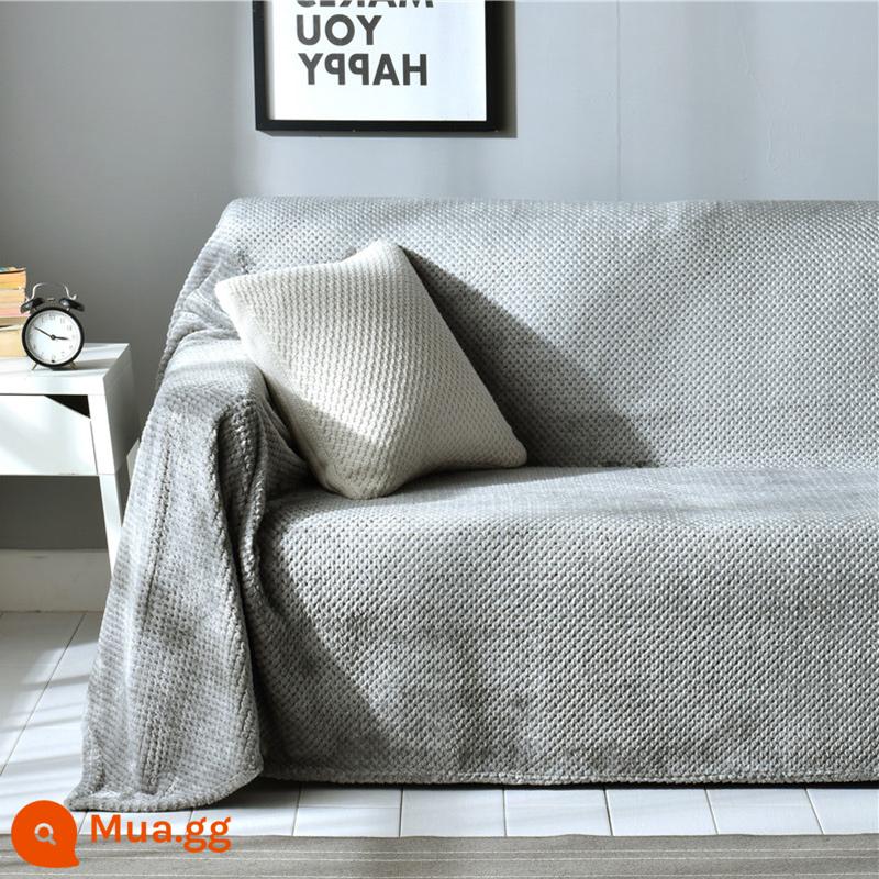 Chống Mèo Xước Ghế Sofa Tất Cả Bao Gồm Đa Năng Bốn Mùa Đa Năng Ghế Sofa Đệm Khăn Khăn Bao Chăn Sofa Vải - Lưới dứa-xám nhạt