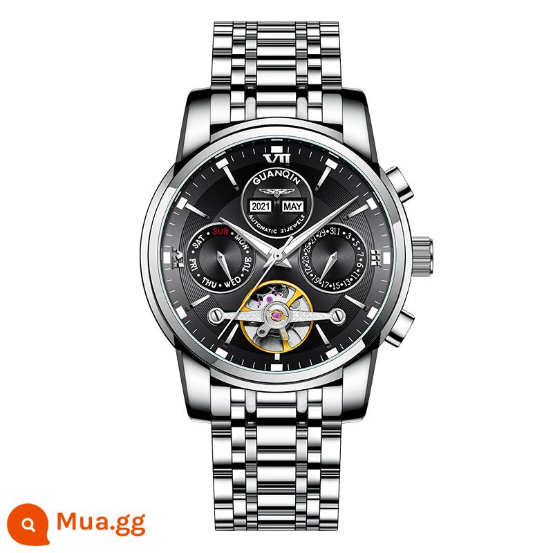 Chính Hãng Guanqin Nam Đồng Hồ Cơ Tự Động Tourbillon Rỗng Chống Thấm Nước Dạ Quang Triều Đồng Hồ Nam Dây Thép Không Gỉ - Bề mặt thép không gỉ màu đen