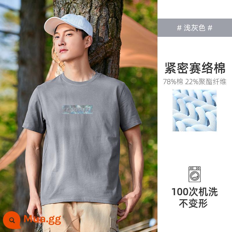 Trailblazer 2023 cotton mùa hè áo thun ngắn tay quần áo nam áo thun nửa tay cổ tròn nửa tay màu xanh - In chữ phản chiếu màu xám nhạt