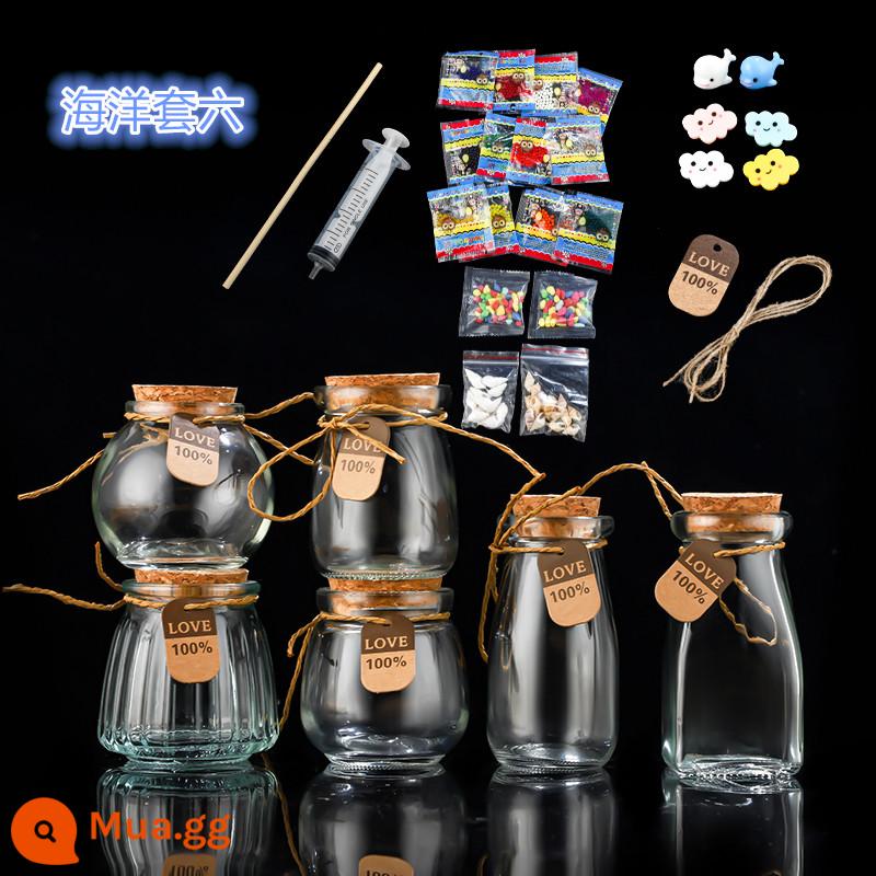 miễn phí vận chuyển sáng tạo diy đại dương chai nút chai trong suốt chai thủy tinh trôi chai cầu vồng chai wish chai star chai chất liệu - Gói Đại Dương Tím 6