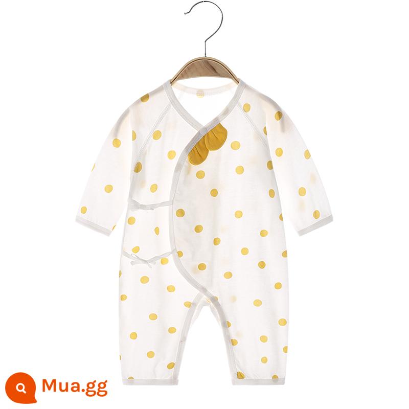 Jingqi bé sơ sinh quần áo mùa hè jumpsuit mỏng bé sơ sinh bông nhà sư quần áo quần áo bướm quần áo mùa thu - Phong cách mùa hè mỏng màu vàng