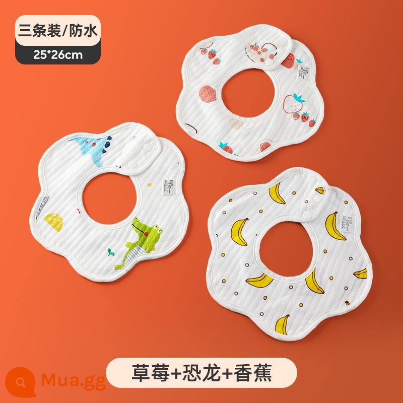 Jingqi nước bọt khăn Yếm cho bé cotton chống thấm sơ sinh nam Yếm cho bé túi nước bọt có thể xoay được mùa thu đông - [Gói ba chiếc] 6 lớp bông nguyên chất dâu + khủng long + chuối