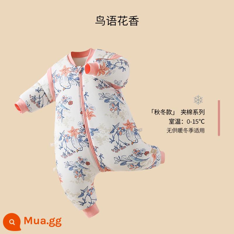 Túi ngủ cho bé Jingqi mùa xuân, mùa thu và mùa đông kẹp tóc trẻ em cotton chống đá chăn dày xẻ chân cho bé cotton nguyên chất phổ biến cho tất cả các mùa - Phong cách mùa đông lạnh [nhiệt độ không đổi cotton nguyên chất/nhiệt độ phòng khuyến nghị 0-15oC] chim hót và hoa thơm