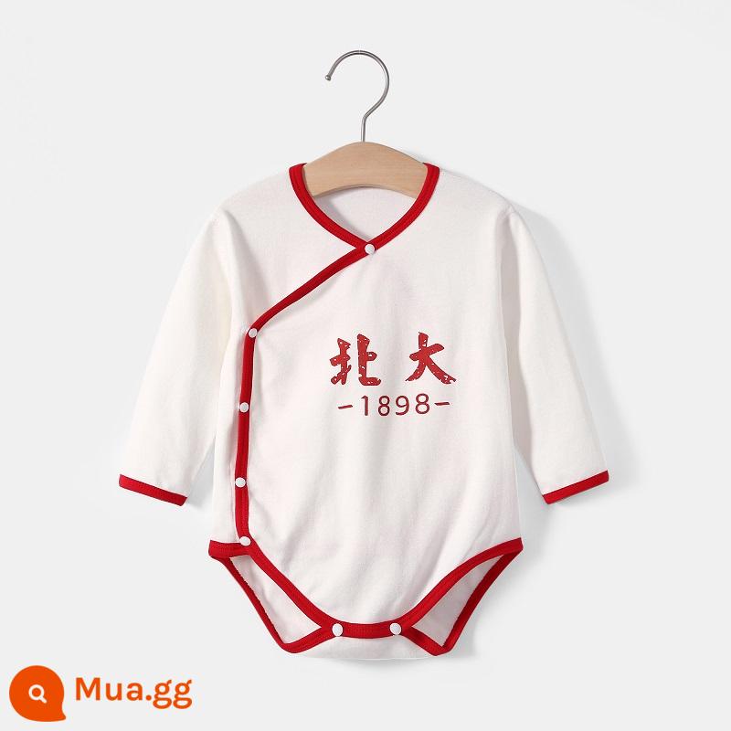 Thanh Hoa Đại Học Bắc Kinh quần áo trẻ em mùa hè túi đeo xì hơi quần áo cotton cho bé áo vest tam giác áo liền quần liền quần mùa hè - Tay dài xẻ chéo - đỏ - Đại học Bắc Kinh