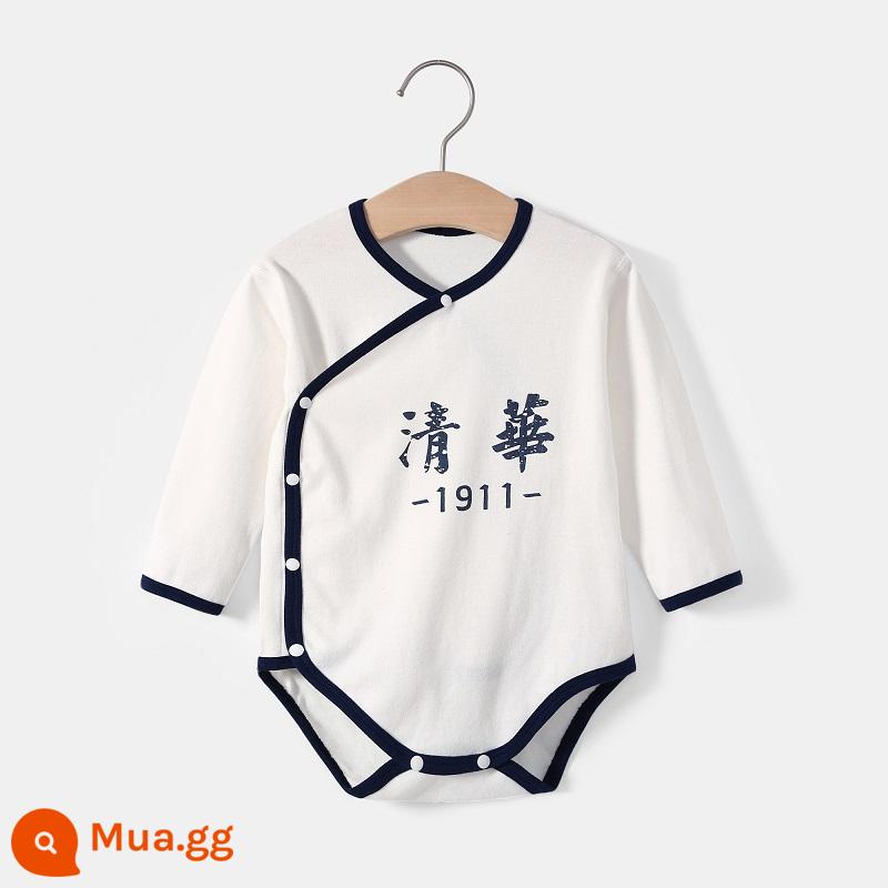 Thanh Hoa Đại Học Bắc Kinh quần áo trẻ em mùa hè túi đeo xì hơi quần áo cotton cho bé áo vest tam giác áo liền quần liền quần mùa hè - Tay áo dài xẻ chéo màu xanh-Thanh Hoa