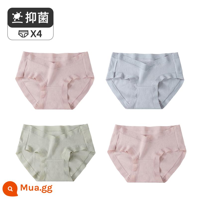 Jingqi đồ lót bà bầu cotton nguyên chất eo thấp giữa cuối thai kỳ đầu mang thai quần short đặc biệt cotton kháng khuẩn kích thước lớn - Bột củ sen + xanh + xanh + bột củ sen