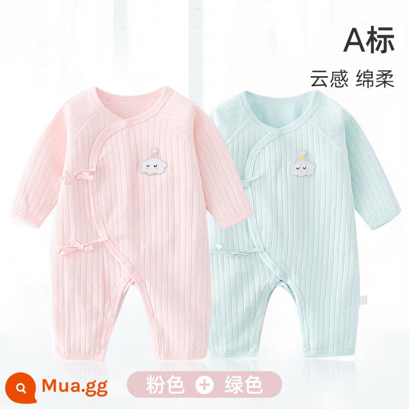 Jingqi quần áo trẻ sơ sinh 0-3 tháng mùa thu và mùa đông jumpsuit nam và nữ bé bốn mùa bướm áo liền quần áo liền quần - hồng + xanh