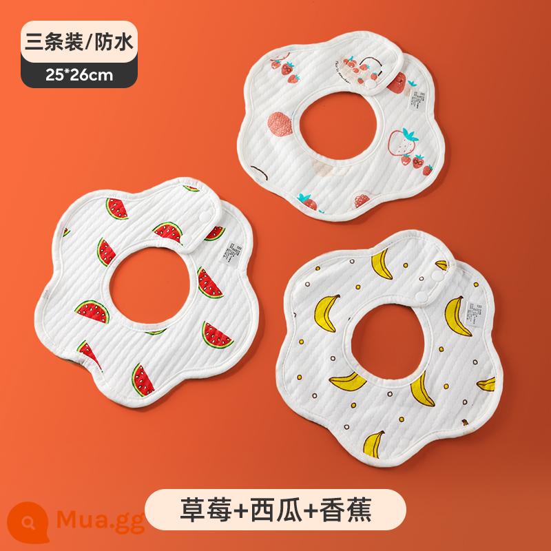 Jingqi nước bọt khăn Yếm cho bé cotton chống thấm sơ sinh nam Yếm cho bé túi nước bọt có thể xoay được mùa thu đông - [Bộ ba] Bông nguyên chất 6 lớp dâu+dưa hấu+chuối