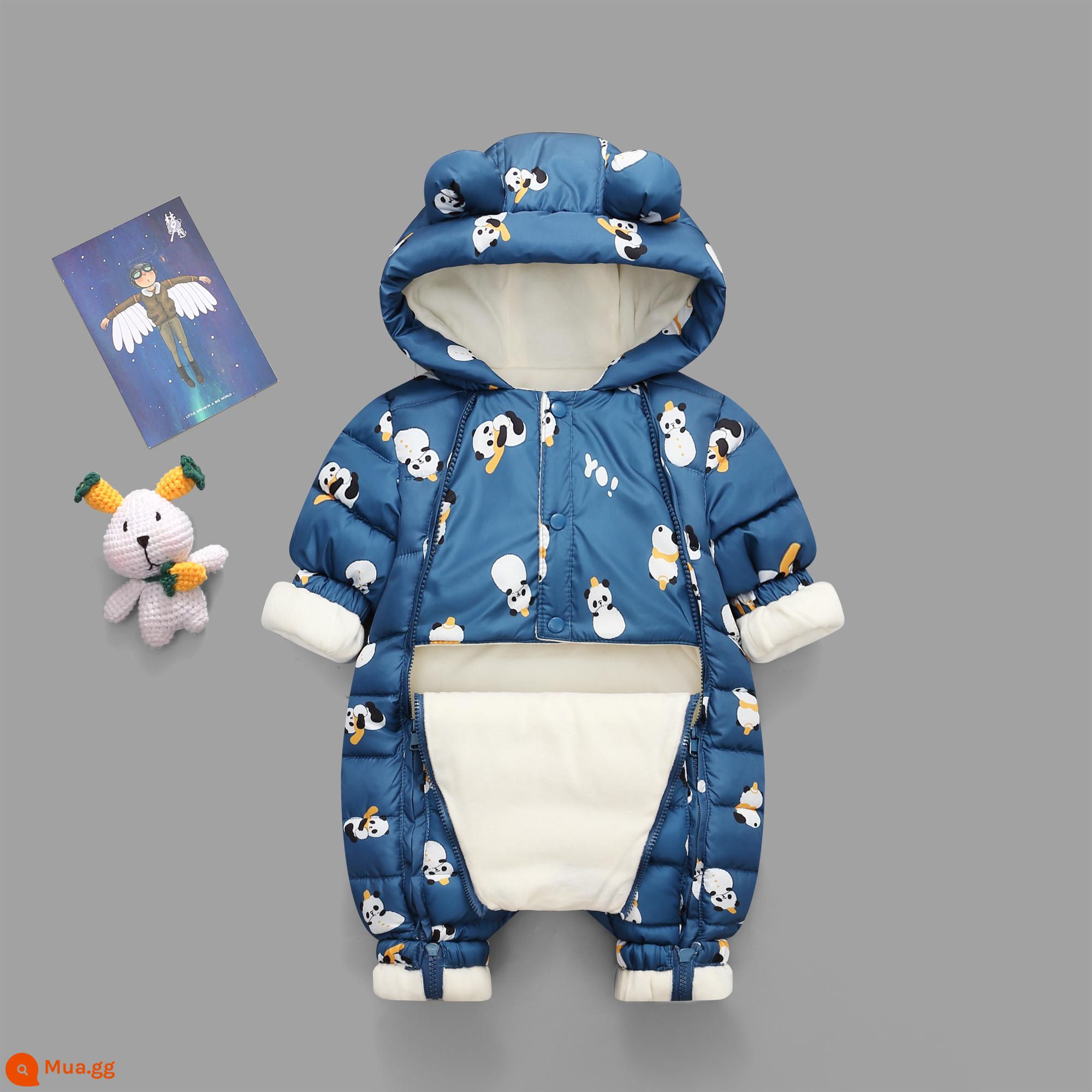 Jingqi bé mùa thu và mùa đông dày onesie bé rompers dễ thương và ấm áp đi ra ngoài ôm áo khoác đệm bông mô hình mùa đông - màu xanh da trời