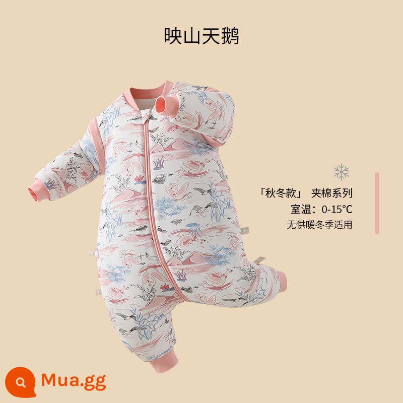 Túi ngủ cho bé Jingqi mùa xuân, mùa thu và mùa đông kẹp tóc trẻ em cotton chống đá chăn dày xẻ chân cho bé cotton nguyên chất phổ biến cho tất cả các mùa - Phong cách mùa đông lạnh [cotton nguyên chất nhiệt độ không đổi/nhiệt độ phòng khuyến nghị 0-15oC] Yingshan Swan