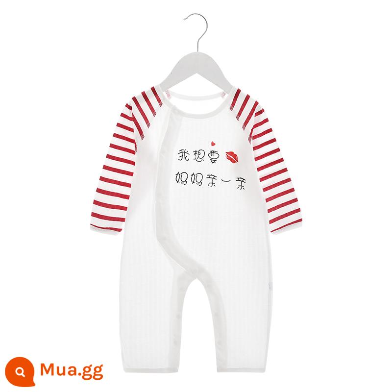 Jingqi quần áo trẻ sơ sinh bé mùa thu và mùa đông áo liền quần cotton nguyên chất đồ ngủ quốc triều Trung Quốc áo liền quần gió bò quần áo - Tôi muốn một nụ hôn từ mẹ tôi (kiểu mùa hè mỏng manh)