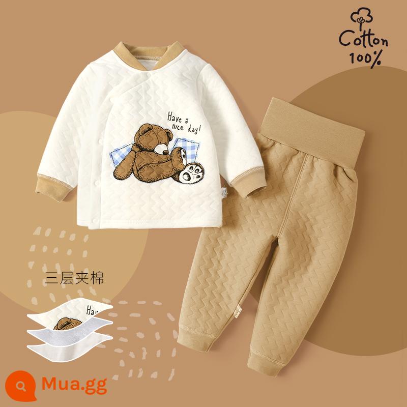 Jingqi Giữ Nhiệt Cho Bé Bộ Đồ Lót Dài Tay Cotton Quần Áo Mùa Thu Vệ Sinh Quần Sơ Sinh Trẻ Em Đáy Cotton Phù Hợp Với - gấu dễ thương