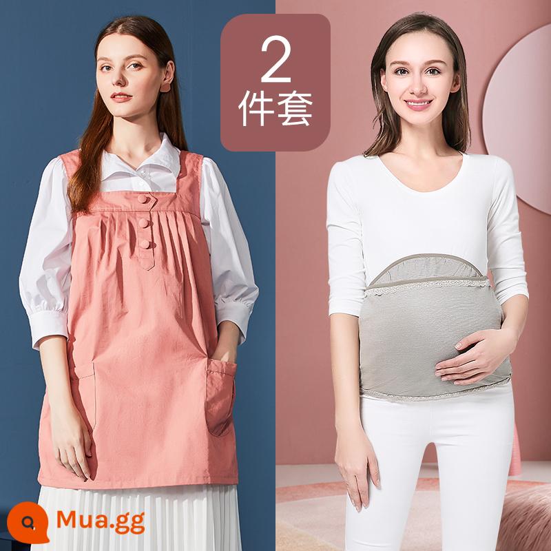 Quần áo bảo vệ bức xạ Jingqi, quần áo bà bầu, quần áo phát xạ chính hãng, đai nịt bụng cho phụ nữ khi mang thai, công việc mùa đông, máy tính vô hình - Bộ bảo vệ em bé màu hồng + hai lớp đầy đủ bạc