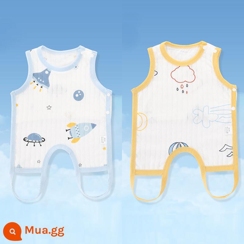 Jingqi tạp dề cho bé nửa lưng bảo vệ bụng mùa hè phần mỏng cho bé có chân cotton nguyên chất bụng sơ sinh eo phong cách vest túi - Không gian xanh + khinh khí cầu