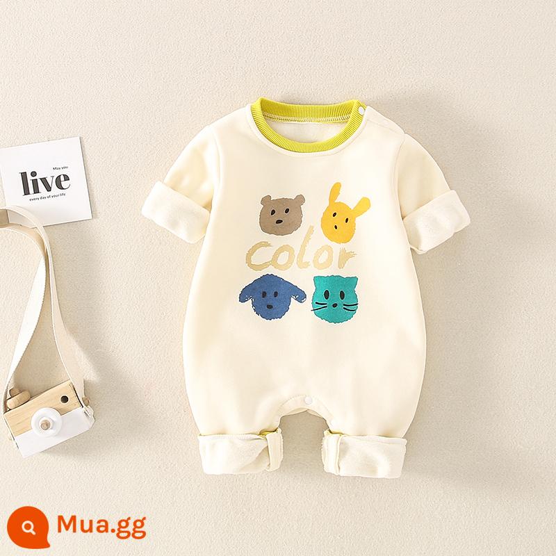 Jingqi bé quần áo mùa thu nam và nữ áo liền quần mùa thu đông cotton nguyên chất quần áo sơ sinh mùa thu đi chơi áo liền quần liền quần - màu vàng