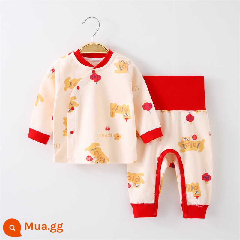 Jingqi Bộ đồ lót cho bé cotton nguyên chất cho bé xuân thu hè 2 mảnh quần áo mùa thu vệ sinh quần cotton trẻ em ở nhà quần áo đồ ngủ - Chúc may mắn ở nhà