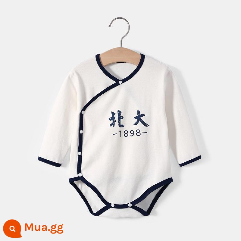 Thanh Hoa Đại Học Bắc Kinh quần áo trẻ em mùa hè túi đeo xì hơi quần áo cotton cho bé áo vest tam giác áo liền quần liền quần mùa hè - Tay áo dài xẻ chéo - xanh - Đại học Bắc Kinh