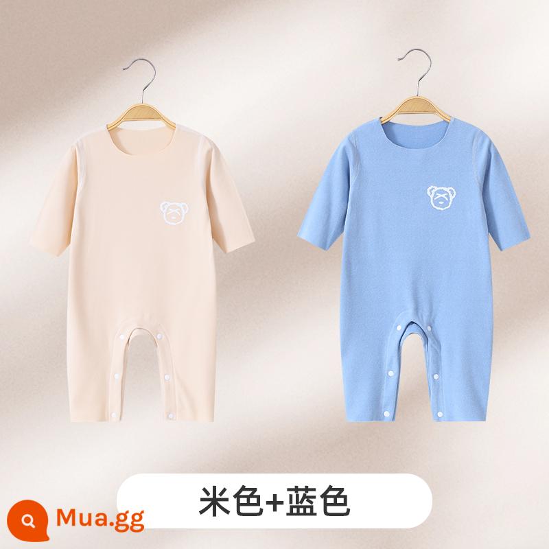 Jingqi Quần Áo Trẻ Em Mùa Thu Đông Đức Nhung Jumpsuit Sưởi Ấm Cho Bé Ấm Đáy Bộ Đồ Ngủ Sơ Sinh Bộ - màu be + xanh