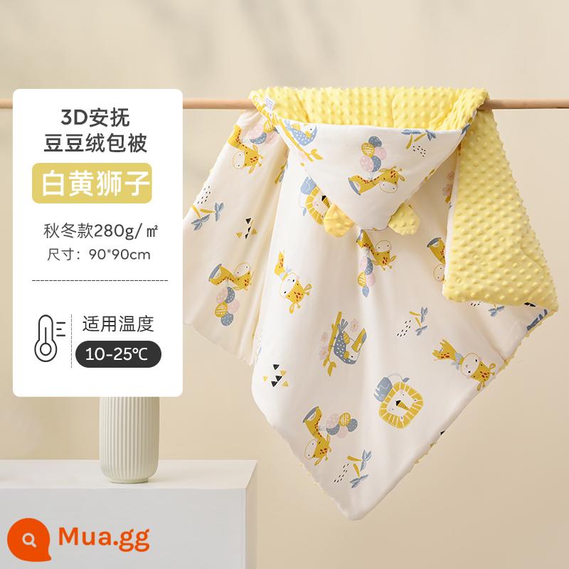 Túi Jingqi chăn bé sơ sinh túi cotton đơn giản thu đông dày bọc trẻ quấn chăn ôm chăn đi chơi đậu chăn chăn bọc - Sư tử trắng và vàng [Nhung nhung êm dịu 3D, thích hợp cho 10-25oC]