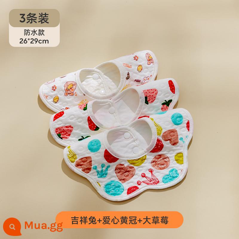 Jingqi bé nước miếng khăn yếm cotton nguyên chất gạc nam nữ chống thấm nước chống nôn yếm yếm có dây đeo mùa thu đông bé sơ sinh yếm - 3 gói mô hình không thấm nước [thỏ may mắn + vương miện tình yêu màu vàng + dâu tây lớn]