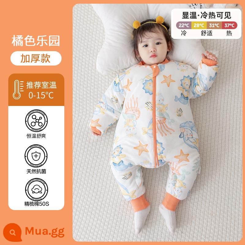 Túi ngủ cho bé Jingqi mùa xuân, mùa thu và mùa đông kẹp tóc trẻ em cotton chống đá chăn dày xẻ chân cho bé cotton nguyên chất phổ biến cho tất cả các mùa - Phong cách mùa đông - hiển thị nhiệt độ không đổi [nhiệt độ phòng khuyến nghị 0-15oC] Orange Paradise