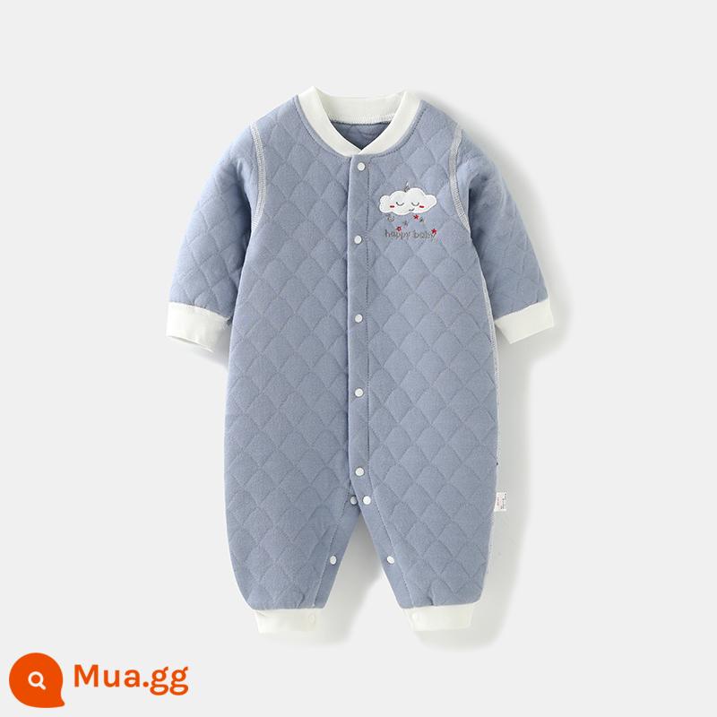 Jingqi sơ sinh quần áo trẻ em mùa đông mới dày ấm Jumpsuit 3 lớp chần bông áo liền quần ấm tập bò phù hợp với - Màu xanh hải quân