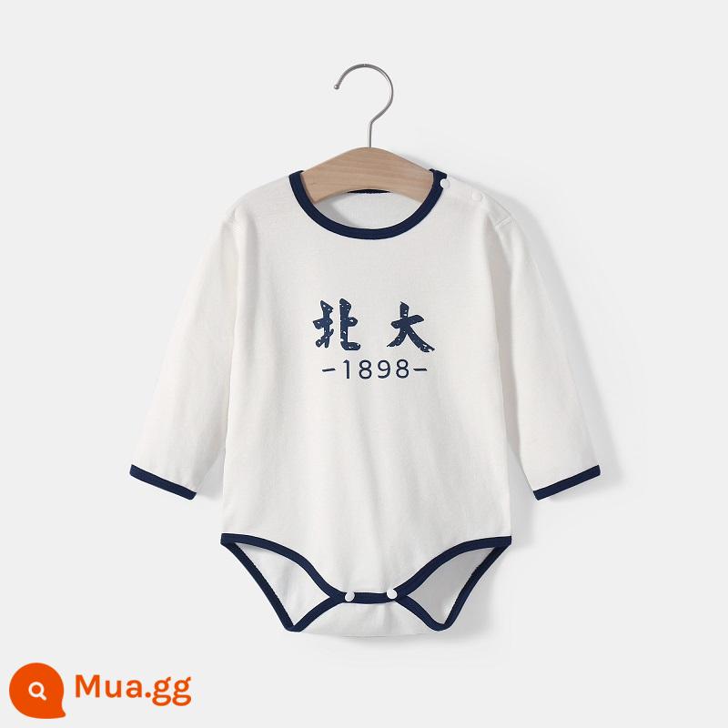 Thanh Hoa Đại Học Bắc Kinh quần áo trẻ em mùa hè túi đeo xì hơi quần áo cotton cho bé áo vest tam giác áo liền quần liền quần mùa hè - Tay Dài Cài Vai-Xanh-Đại Học Bắc Kinh