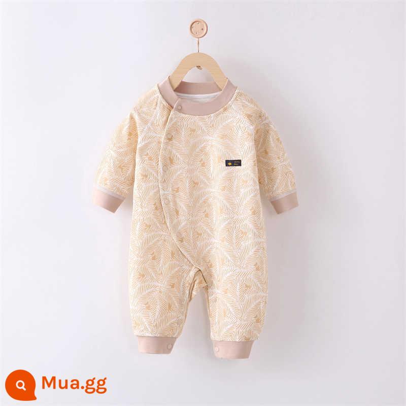 Jingqi quần áo trẻ em mùa thu và mùa đông bông ấm quần áo sơ sinh áo liền quần cotton nguyên chất áo liền quần bé dày quần áo mùa đông - Lá to vàng (bốn mùa)