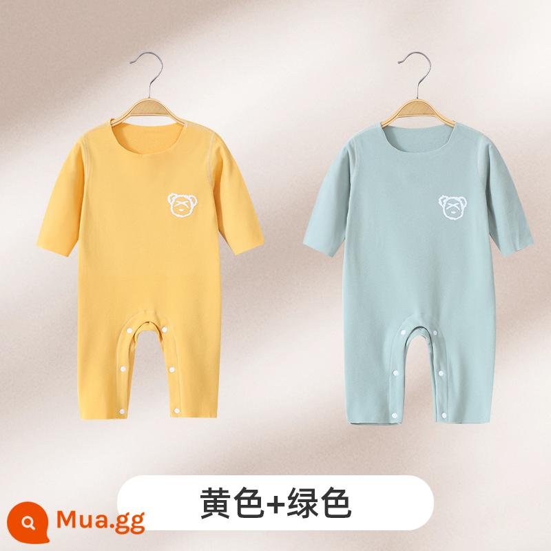 Jingqi Quần Áo Trẻ Em Mùa Thu Đông Đức Nhung Jumpsuit Sưởi Ấm Cho Bé Ấm Đáy Bộ Đồ Ngủ Sơ Sinh Bộ - vàng + xanh