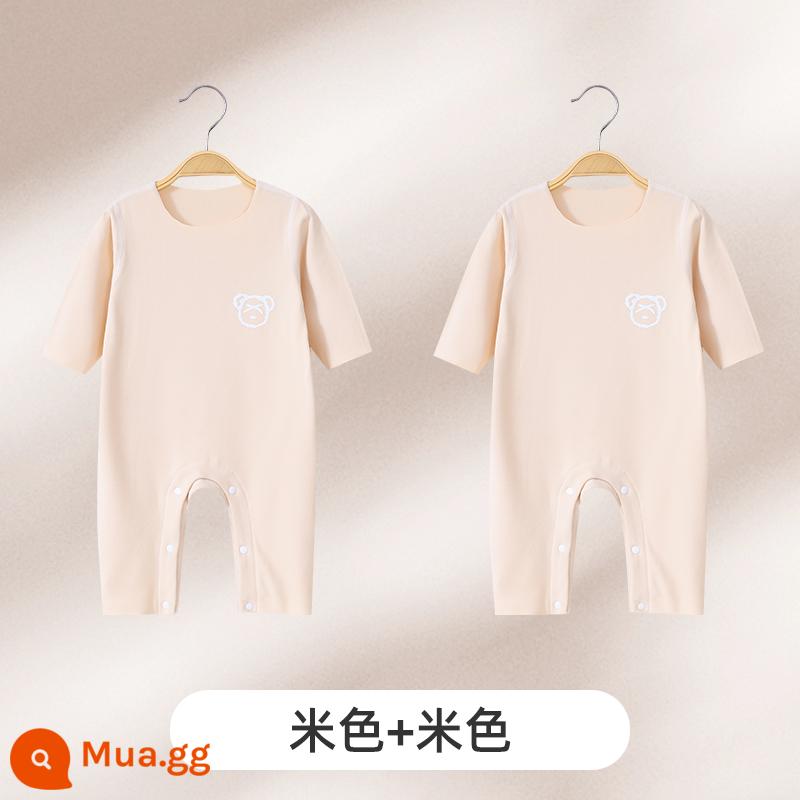 Jingqi Quần Áo Trẻ Em Mùa Thu Đông Đức Nhung Jumpsuit Sưởi Ấm Cho Bé Ấm Đáy Bộ Đồ Ngủ Sơ Sinh Bộ - màu be + màu be