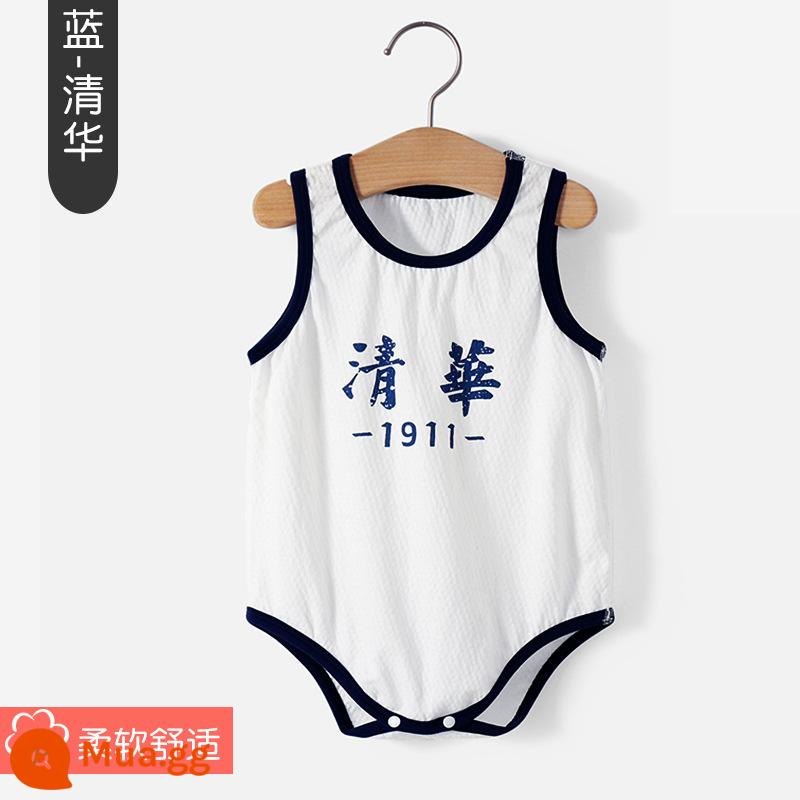 Thanh Hoa Đại Học Bắc Kinh quần áo trẻ em mùa hè túi đeo xì hơi quần áo cotton cho bé áo vest tam giác áo liền quần liền quần mùa hè - Túi vest-xanh-Tsinghua