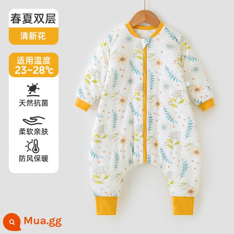 Túi ngủ cho bé Jingqi mùa xuân, mùa thu và mùa đông kẹp tóc trẻ em cotton chống đá chăn dày xẻ chân cho bé cotton nguyên chất phổ biến cho tất cả các mùa - Phong cách hai lớp cho mùa xuân và mùa thu - chống gió và ấm áp ở nhiệt độ phòng 23-28oC - hoa tươi