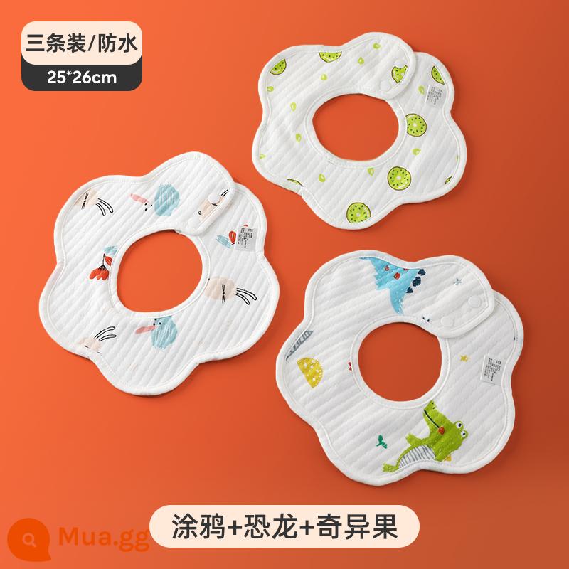 Jingqi nước bọt khăn Yếm cho bé cotton chống thấm sơ sinh nam Yếm cho bé túi nước bọt có thể xoay được mùa thu đông - [Gói ba sản phẩm] Graffiti + khủng long + kiwi 6 lớp cotton nguyên chất