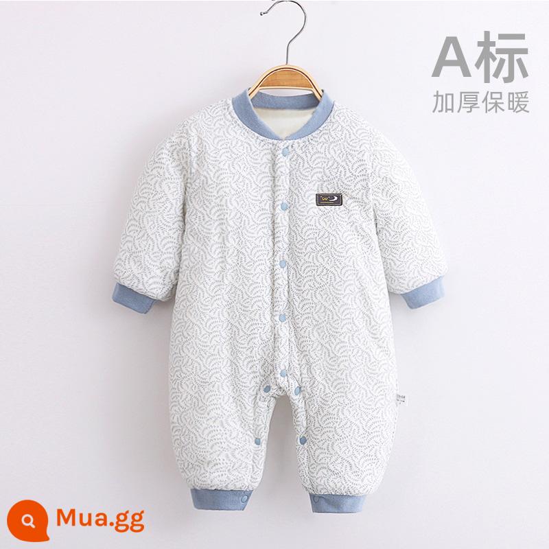 Jingqi quần áo trẻ em mùa thu và mùa đông bông ấm quần áo sơ sinh áo liền quần cotton nguyên chất áo liền quần bé dày quần áo mùa đông - lá nhỏ màu xanh