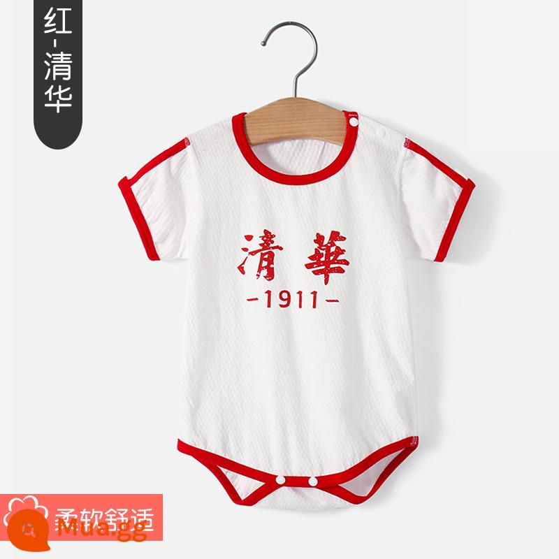 Thanh Hoa Đại Học Bắc Kinh quần áo trẻ em mùa hè túi đeo xì hơi quần áo cotton cho bé áo vest tam giác áo liền quần liền quần mùa hè - Túi ngắn tay-đỏ-Đại học Thanh Hoa