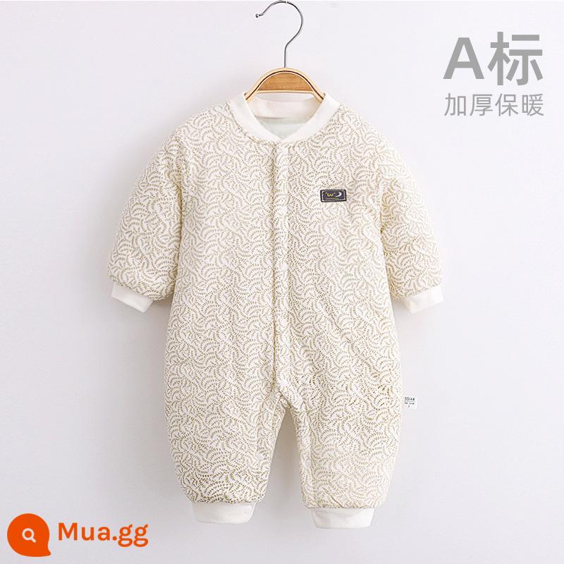 Jingqi quần áo trẻ em mùa thu và mùa đông bông ấm quần áo sơ sinh áo liền quần cotton nguyên chất áo liền quần bé dày quần áo mùa đông - lá nhỏ màu vàng