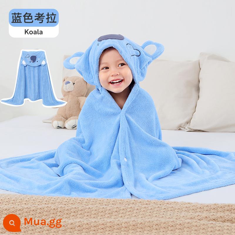 Khăn tắm trẻ em Jingqi Khăn tắm có mũ trùm đầu bằng nhung san hô siêu mềm hơn cotton nguyên chất để tắm cho bé, cả bé trai và bé gái đều mặc được - 70x140cm[kiểu trùm đầu] gấu túi xanh