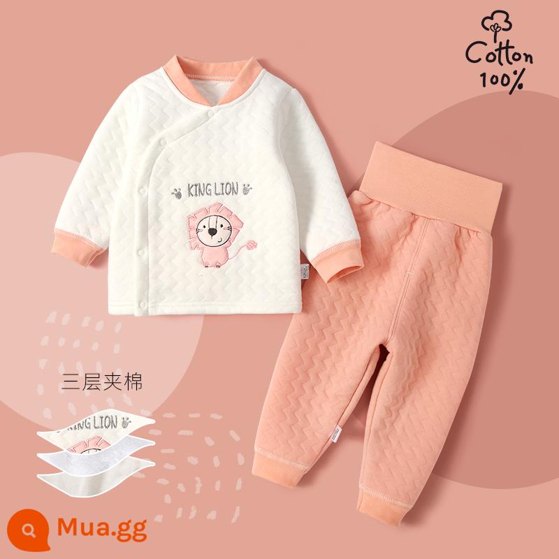 Jingqi Giữ Nhiệt Cho Bé Bộ Đồ Lót Dài Tay Cotton Quần Áo Mùa Thu Vệ Sinh Quần Sơ Sinh Trẻ Em Đáy Cotton Phù Hợp Với - sư tử hồng