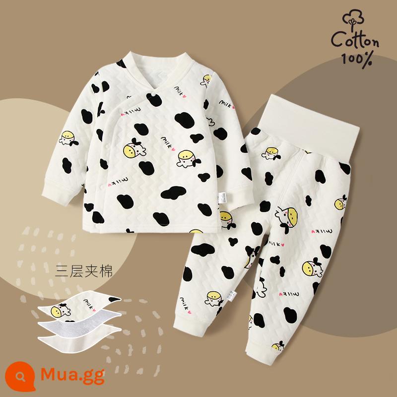 Jingqi Giữ Nhiệt Cho Bé Bộ Đồ Lót Dài Tay Cotton Quần Áo Mùa Thu Vệ Sinh Quần Sơ Sinh Trẻ Em Đáy Cotton Phù Hợp Với - Bò sữa