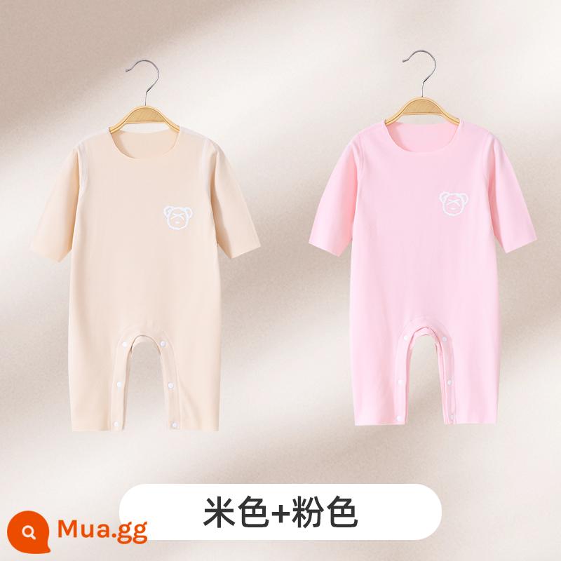 Jingqi Quần Áo Trẻ Em Mùa Thu Đông Đức Nhung Jumpsuit Sưởi Ấm Cho Bé Ấm Đáy Bộ Đồ Ngủ Sơ Sinh Bộ - màu be + hồng